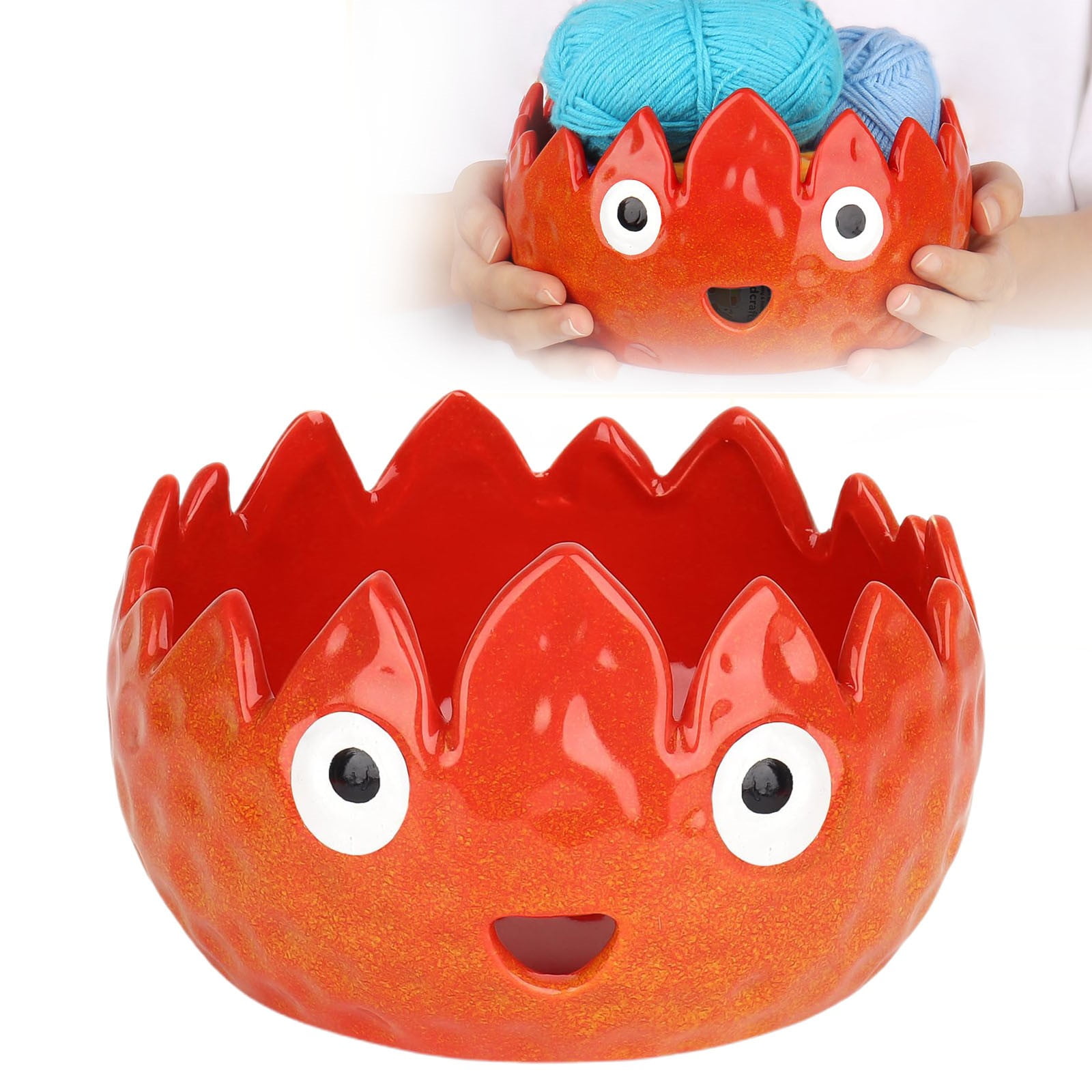Cat Butt Yarn Bowl With Holes – Cute Crochet Yarn Holder With 5 Knitting Needles, Black & Orange