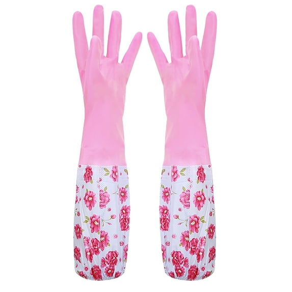 TAKTUK Cleaning Gloves Cleaning Supplies Rubber Latex Water-proof Dishwashing Gloves Medium Long Cuff Flock Lining Household Cleaning Gloves Cleaning Tools Clearance Items