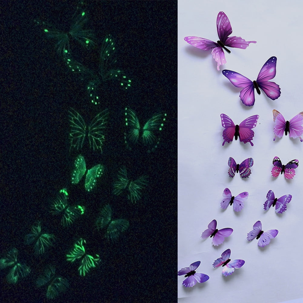 TAKTUK Glow In The Dark,Craft Supplies,12pcs Luminous Butterfly Design Decal Art Wall Stickers Room Magnetic Decor PP,Home Decor,Room Decor,Clearance Items