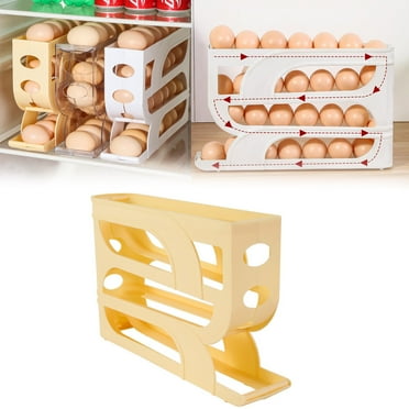 TAKTUK Kitchen,Egg Holder for Fridge 4 Tiers Automatic Rolling Fridge Egg Organizer Space Saving Refrigerator Egg Dispenser Holder 30 Eggs Egg Dispenser for Refrigerator,Egg Storage For Refrigerator