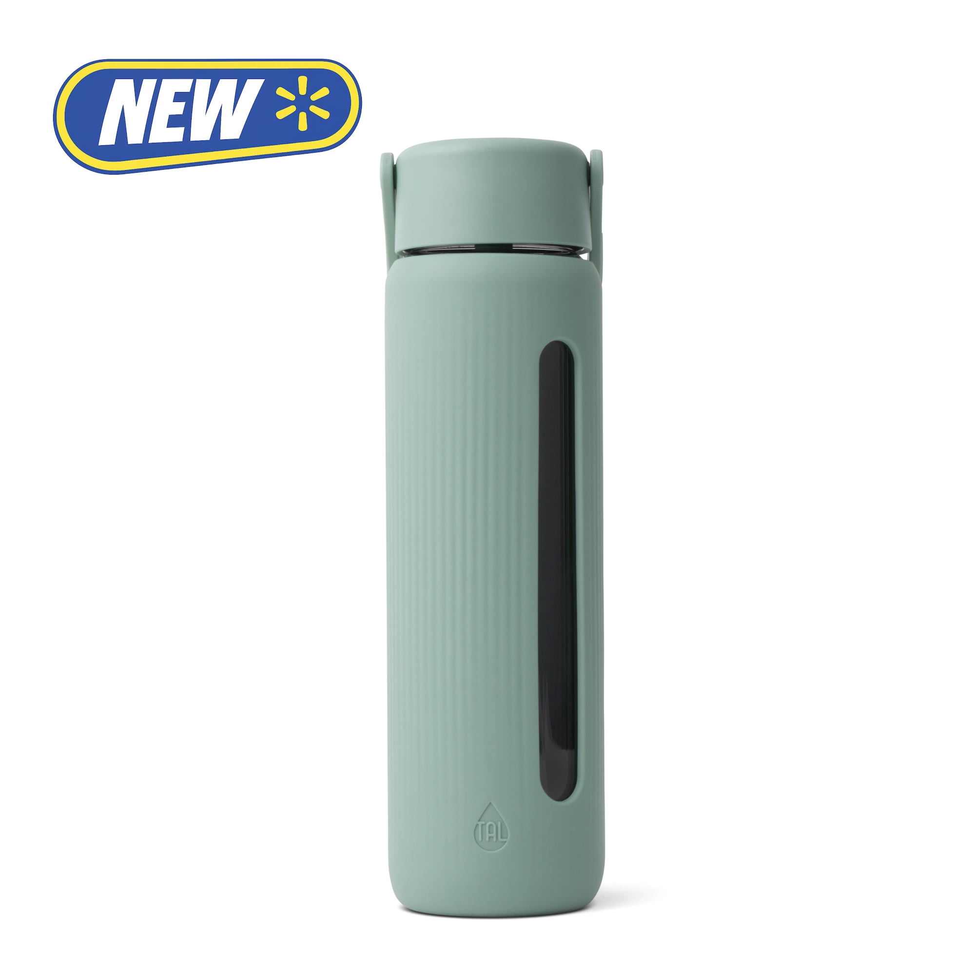 TAL 24oz Glass Willow Water Bottle with Flip-up Straw and Handle, Sage