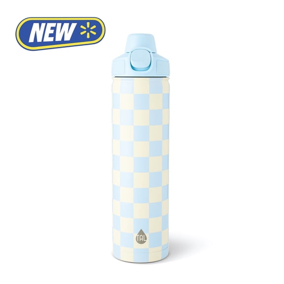 TAL 28oz Stainless Steel Ranger Push Lock Lid Water Bottle, Light Blue Checkered Print