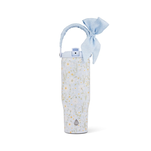 TAL 30oz Stainless Steel Hudson Flip Tumbler with Removable Scarf on Handle, Blue Floral