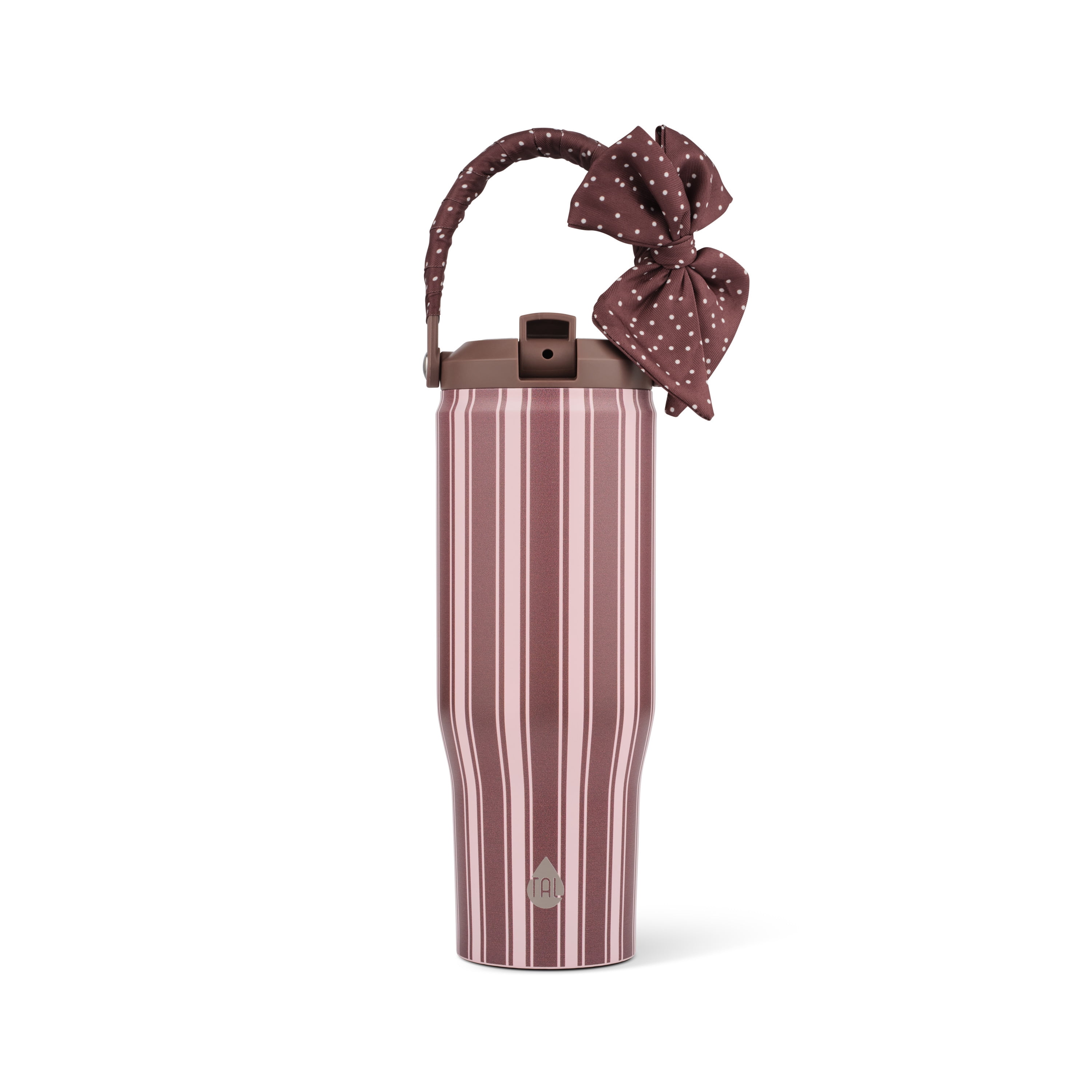 TAL 30oz Stainless Steel Hudson Flip Tumbler with Removable Scarf on Handle, Brown Stripe