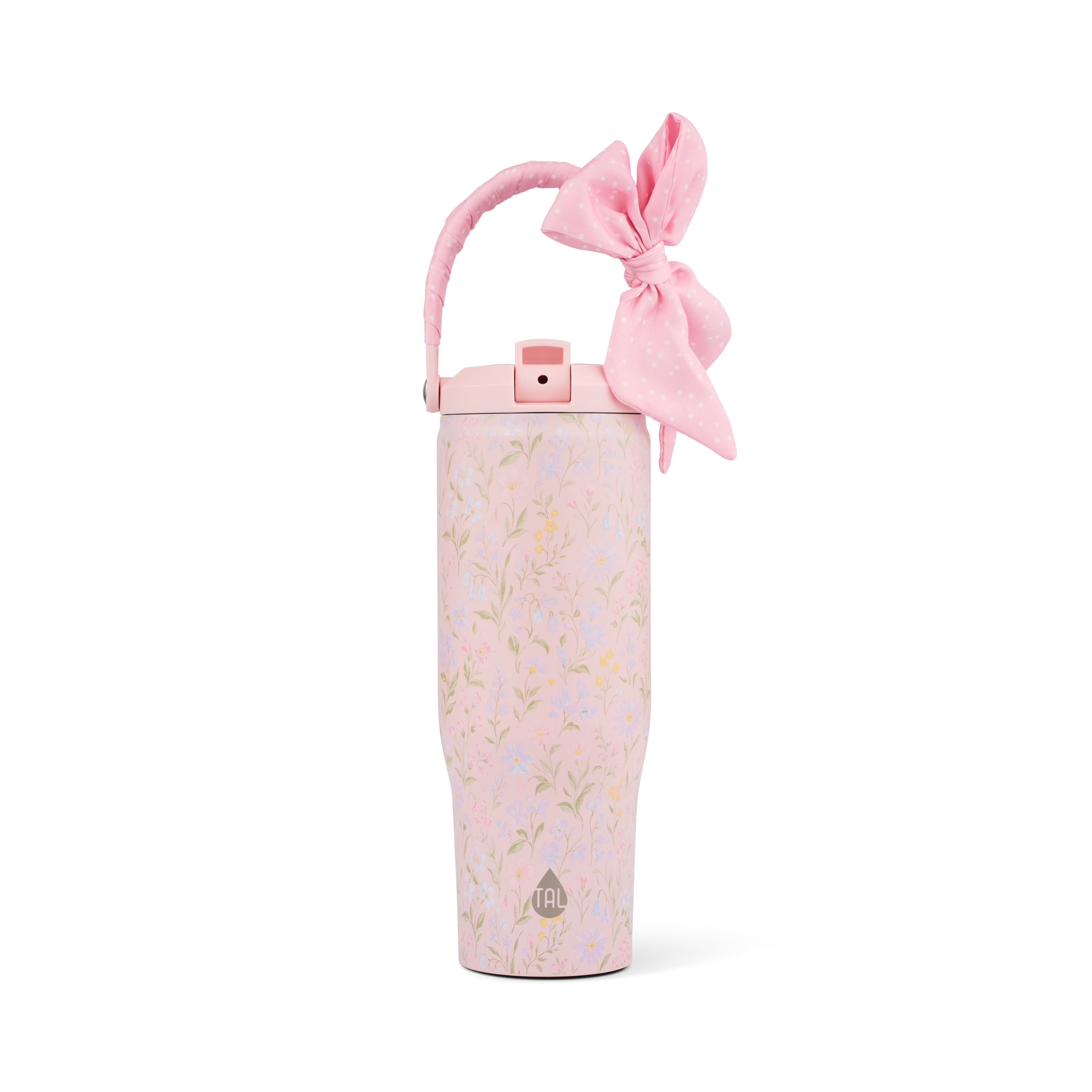 TAL 30oz Stainless Steel Hudson Flip Tumbler with Removable Scarf on Handle, Pink Floral