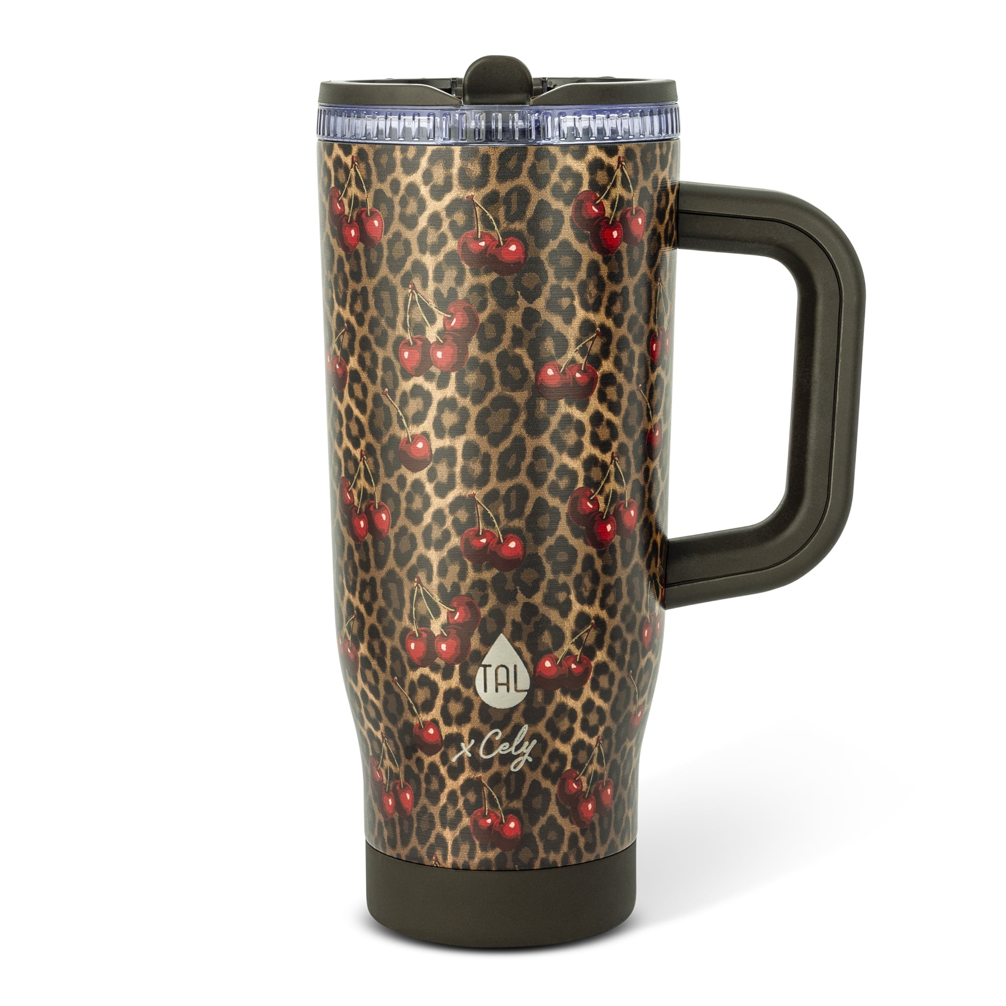 Cely x TAL 32oz Stainless Steel Skye Tumbler with Handle and Fip-up Straw, Cheetah