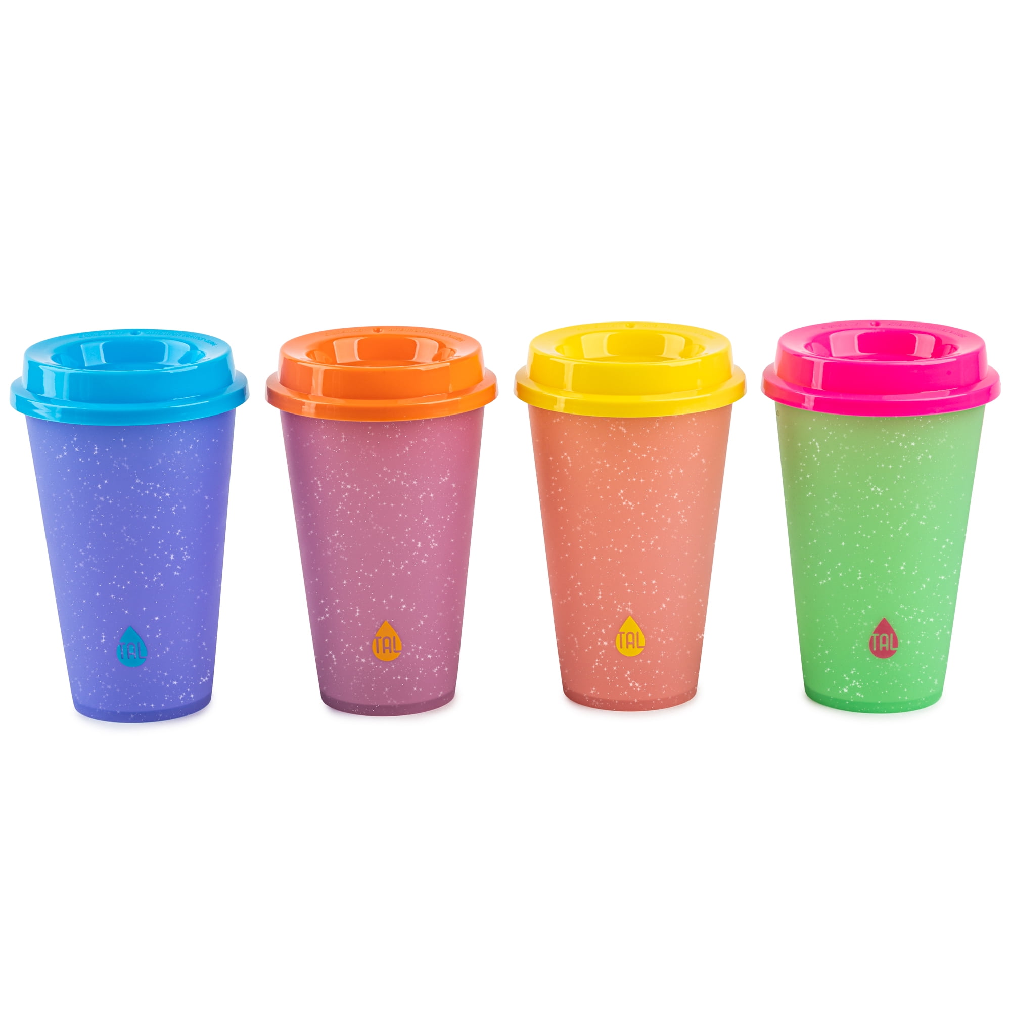 Color Changing LED Light Up Short Tumbler Cup with Lid & Straw (Set of 4)