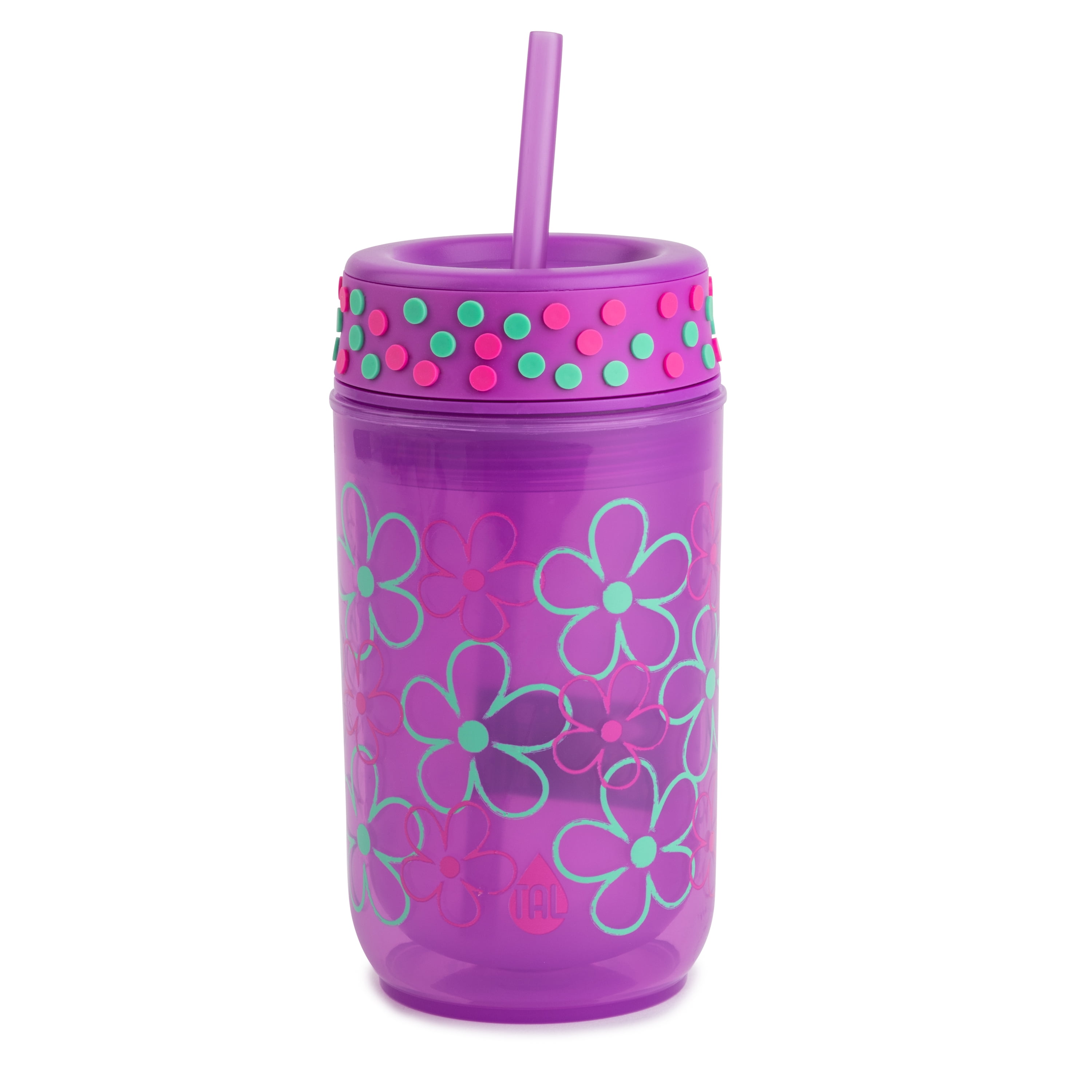 TAL Kids Polypropylene Water Bottle Tumbler With Straw 12 fl oz, Purple