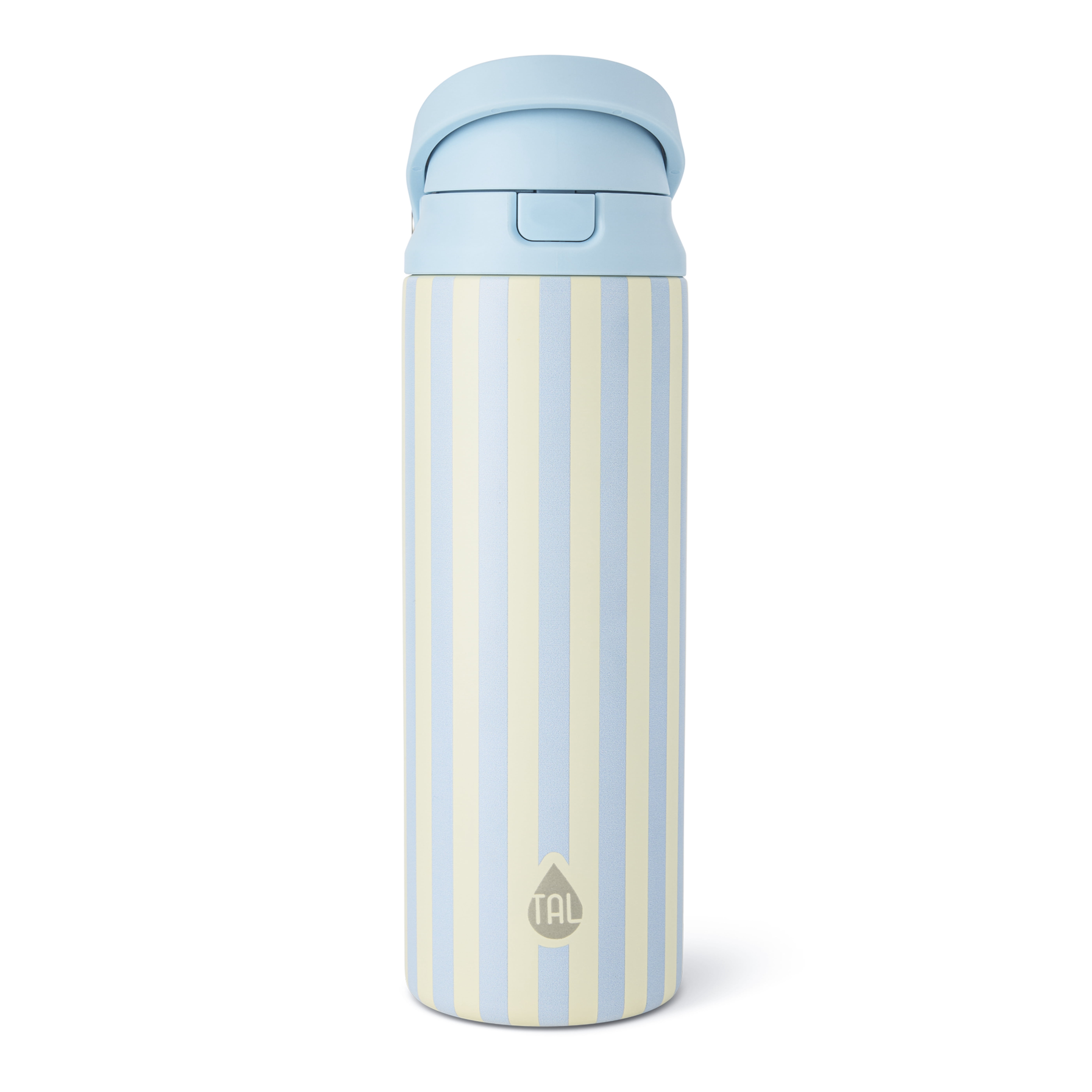 TAL 24oz Stainless Steel 2-in-1 Straw and Chug Water Bottle with Push Lid, Light Blue Stripes