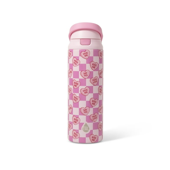 TAL 24oz Stainless Steel 2-in-1 Water Bottle with Straw and Chug Lid, Candy Hearts