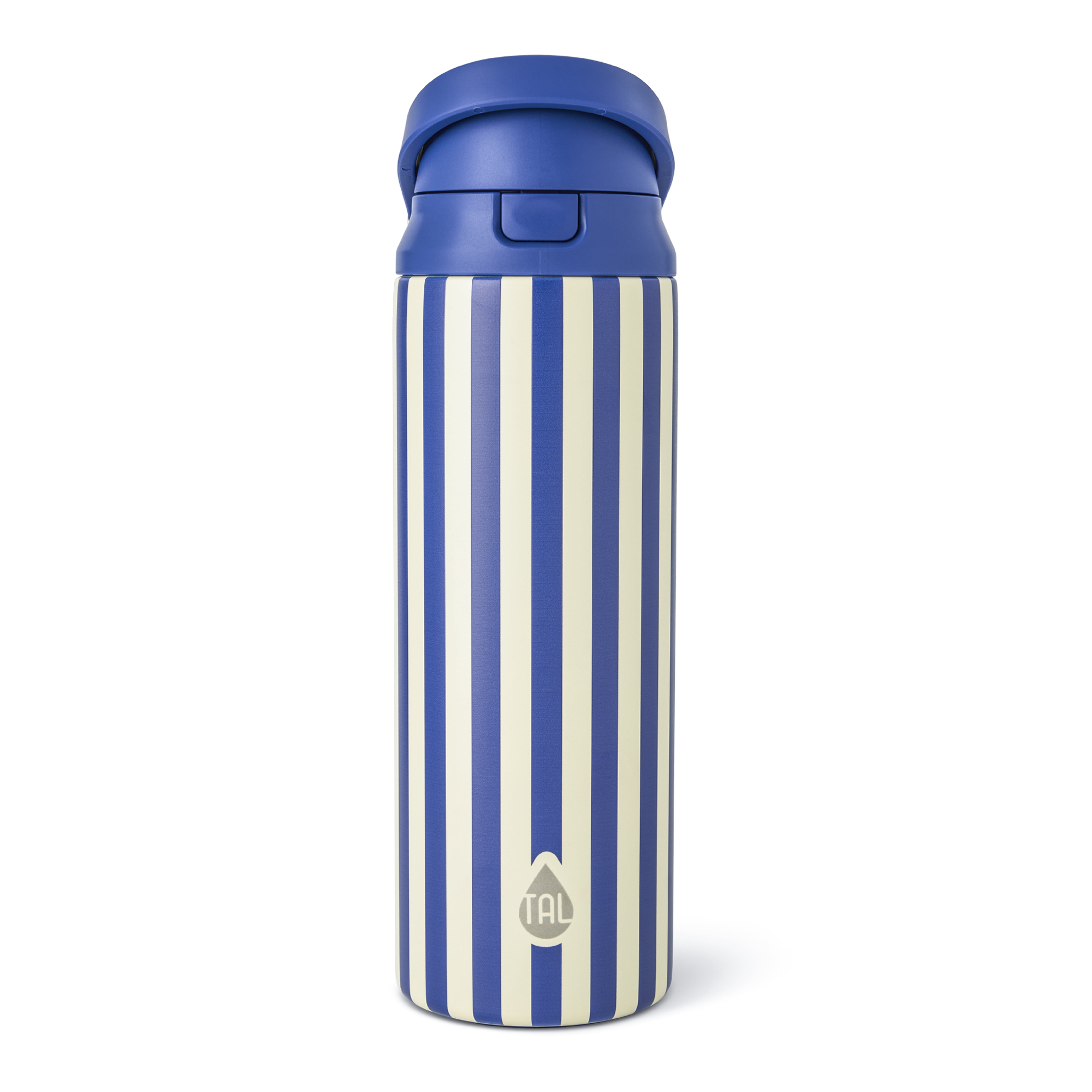 TAL 24oz Stainless Steel 2-in-1 Straw and Chug Water Bottle with Push Lid, Navy Stripes