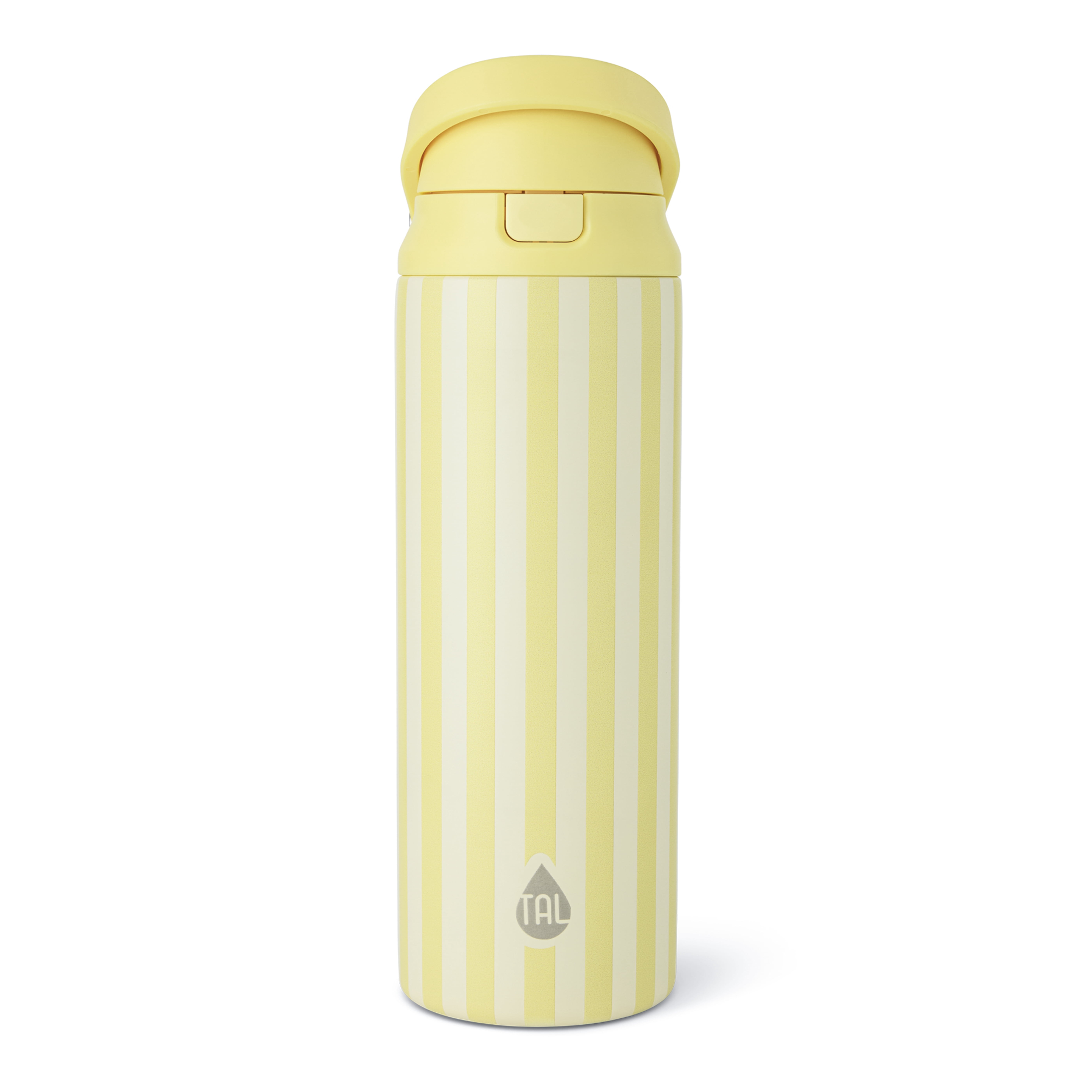 TAL 24oz Stainless Steel 2-in-1 Straw and Chug Water Bottle with Push Lid, Yellow Stripes