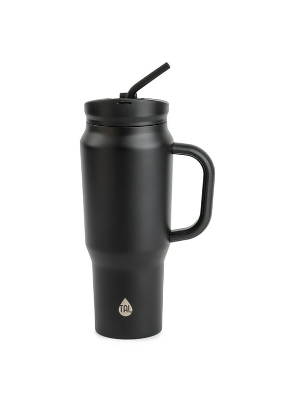 TAL Stainless Steel Basin Travel Mug with Silicone Straw 30 oz, Black