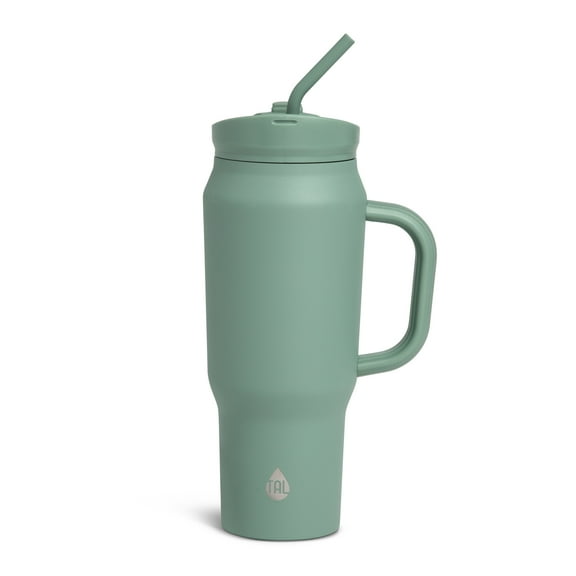 TAL Stainless Steel Basin Travel Mug with Silicone Straw 30 oz, Sage