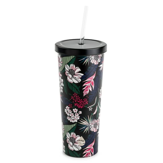 TAL Stainless Steel Coolie Tumbler 24oz, Black Flower