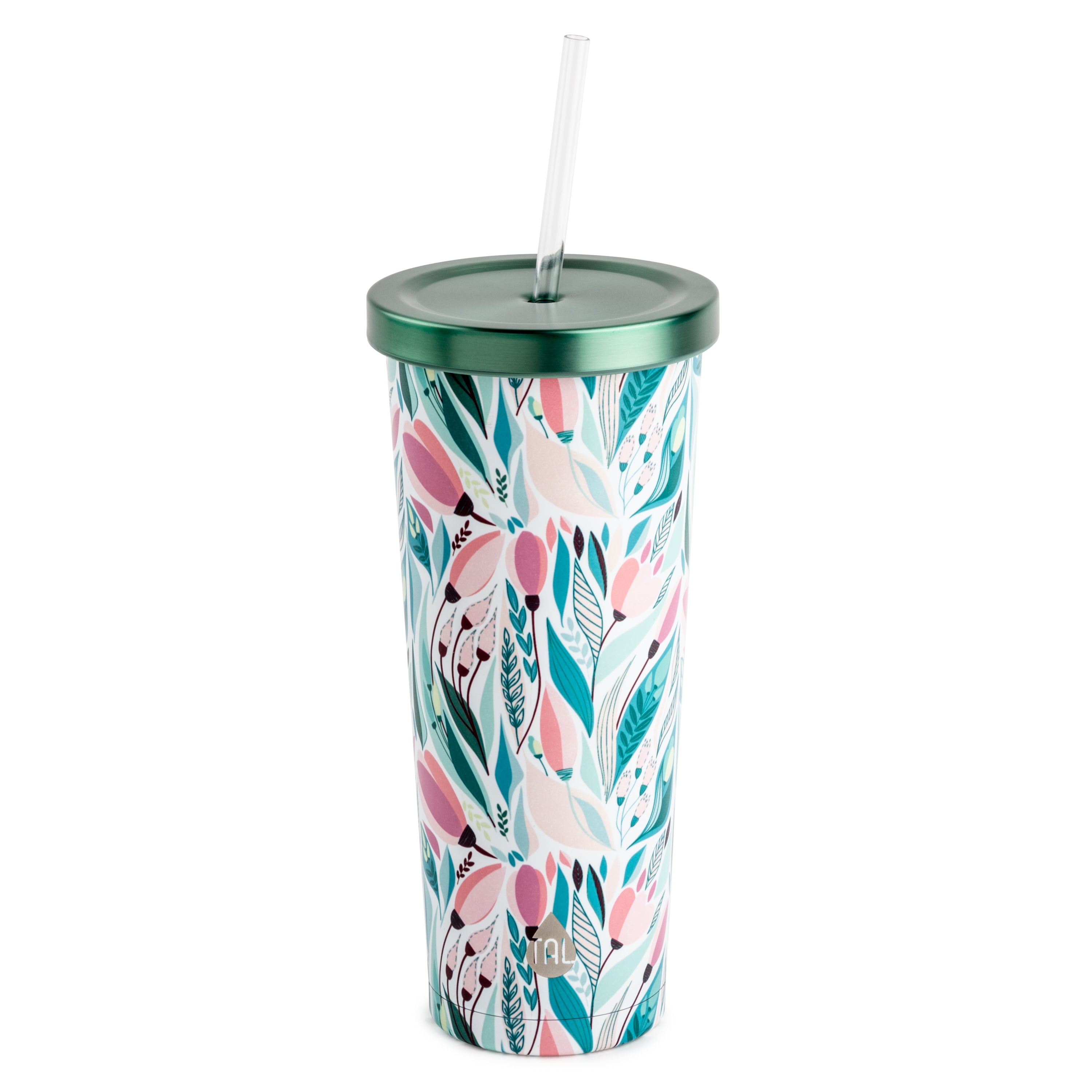 Tal Stainless Steel Coolie Tumbler 24oz, Green Tropical, Clear