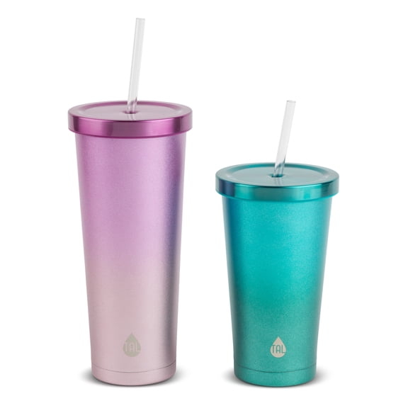TAL Stainless Steel Coolie Tumblers 2-Pack, 24 fl oz and 18 fl oz, Purple and Green