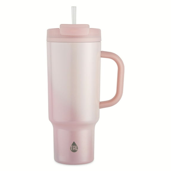 TAL Stainless Steel Hudson Tumbler with Straw 40 fl oz, Shimmering Pink