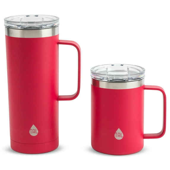 TAL Stainless Steel Mountaineer Coffee Mug 2 Pack, 20 fl oz and 12 fl oz, Red and White