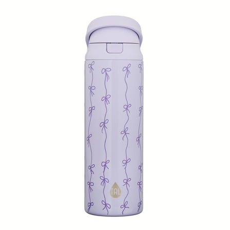 TAL Stainless Steel 2-in-1 Straw and Chug Water Bottle with Push Lid 24 fl oz, Purple Bows