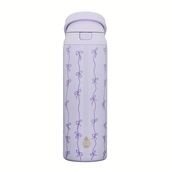 TAL 24oz Stainless Steel 2-in-1 Straw and Chug Water Bottle with Push Lid, Purple Bows