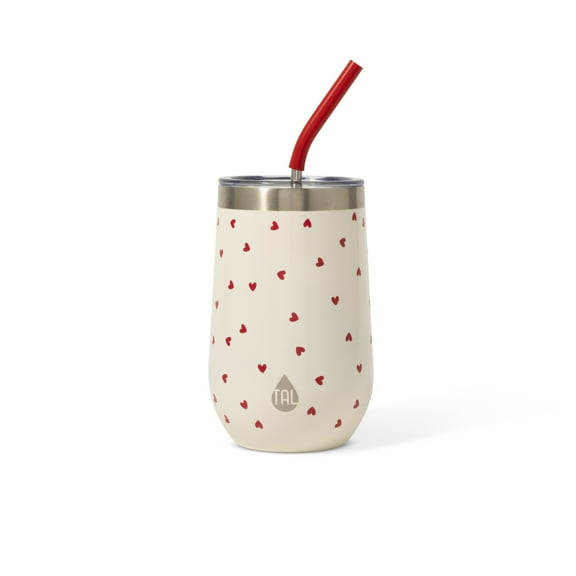 TAL Stainless Steel Wine Tumbler with Straw 16oz, Hearts
