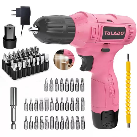TALADO 12V Cordless Drill Set, 20 N.m Power, 33-Piece Bit Kit, Rechargeable Battery, LED Light, Compact for Home DIY Use