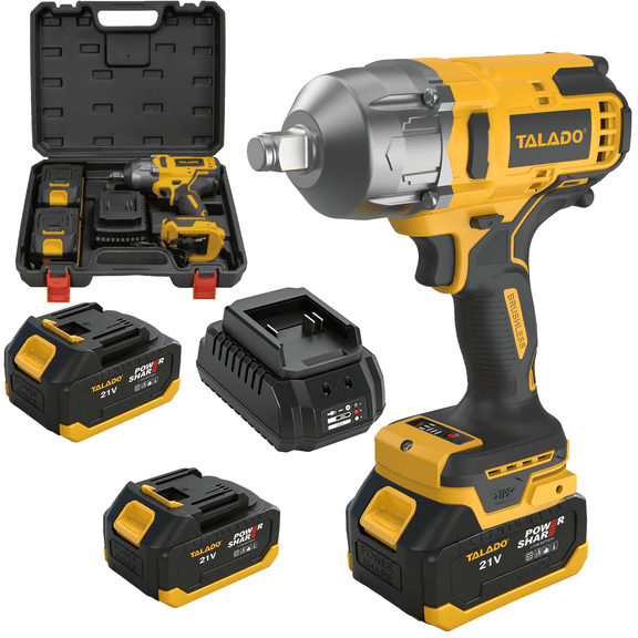 TALADO 21V Cordless Impact Wrench, 1000Nm High Torque Brushless Motor, Li-Ion Battery, Socket Set & Case, for Auto Repairs & Workshop Tasks