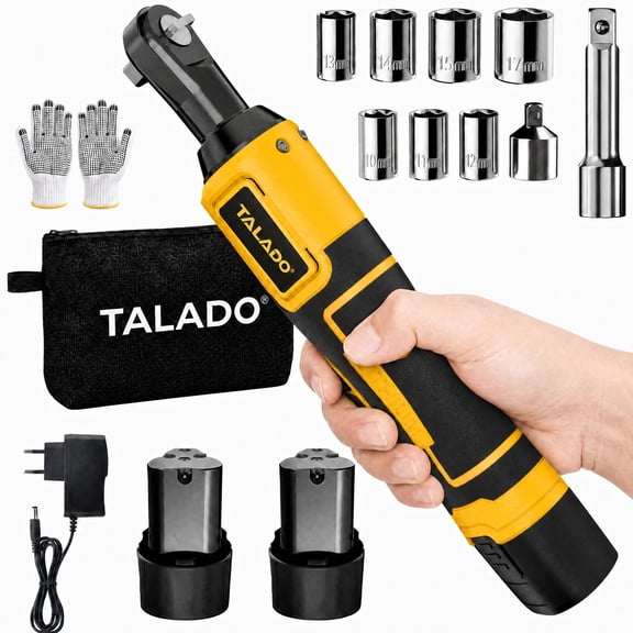 TALADO Cordless Electric Ratchet Wrench Set, 3/8" 12V Power Ratchet Tool Kit With 2 Packs 2000mAh Lithium-Ion Battery And Charger