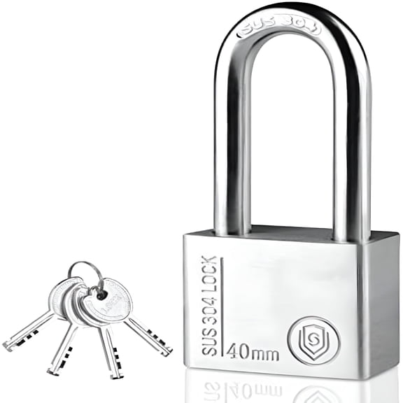 TALENO 1.6 Inch Wide Solid Stainless Steel Padlock with Key, Heavy Duty Rustproof Weatherproof Long Beam Lock for Gate Shed