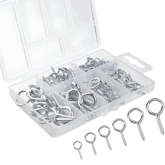 TALENO 100 Pieces Eye Bolts Eye Hooks Screw Eye Hooks Nickel Plated Metal,Mixed Size
