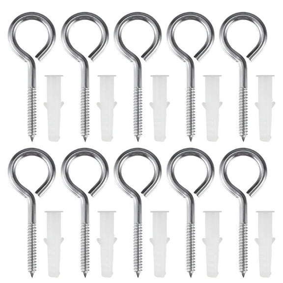 TALENO 10pcs 304 Stainless Steel Self Tapping Screw Eye Bolt Ring Hook with Expansion Pipe (Closed Loop)