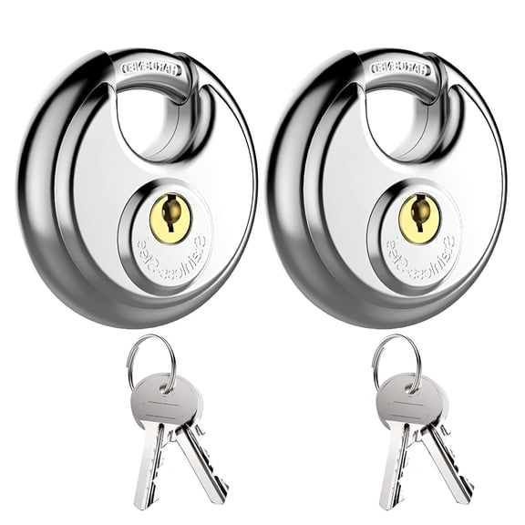 TALENO 2 Pack Discus Locks with Keys, Stainless Steel Heavy Duty Padlock, Waterproof Storage Lock with 3/8 Inch Shackle for Warehouse, Garage, Locker, and Outdoors