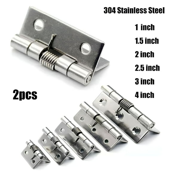 TALENO 2 Pcs Small Spring Hinges Self Closing Loaded Door Hinges 1.5 Inch Length Gate Opening Stainless Steel Spring Hinges for Doors Interior Continuous Door Hinges for Cabinet Screen Cafe Door
