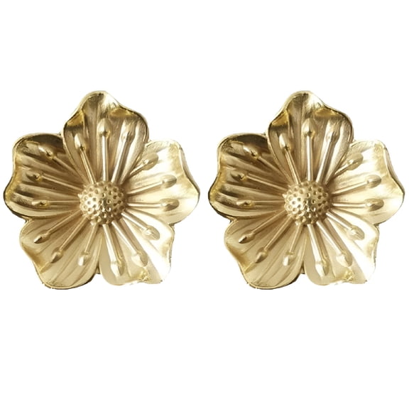 TALENO 2pcs Gold Flower Kitchen Cabinet Knobs Solid Brass Dresser Drawer Handles Pulls