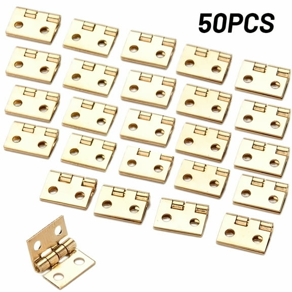 TALENO 50 Pieces Mini Copper Hinges Retro Brass Hinges For Small Craft Door Box Cabinet DIY Accessories Gold (8 x 10mm)