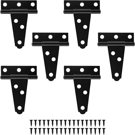 TALENO 6 Pack 2 Inch T-Strap Shed Hinges, Heavy Duty Barn Door Hinges with Screws, Black Iron Gate Strap Hinge