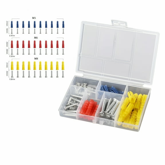 TALENO 60PCS Plastic Self Drilling Ribbed Drywall and Wall Anchors with Screws M5 M6 M8