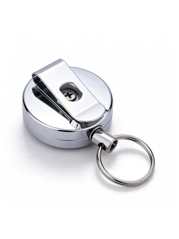 60cm Retractable Pull Chain Recoil Key Ring Keychain Belt Clip Metal Card Holder
