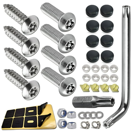 TALENO Anti Theft License Plate Screws- Stainless Steel Bolt Fasteners Kits for Car Tag Frame Holder, Tamper Resistant Mounting Hardware, 1/4"(M6) Security Screw Set, Rust Proof, Black Screw Caps