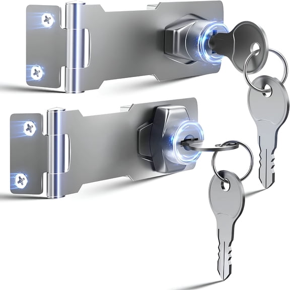 TALENO Cabinet Locks with Keys Door Latch - Hasp Lock for Drawers Cabinets Closets Toolbox Fridges,Padlock Latch Hasp Lock for Small Shed Fence Wooden Double Doors Locks Latch (3-inch Keyed Lock)