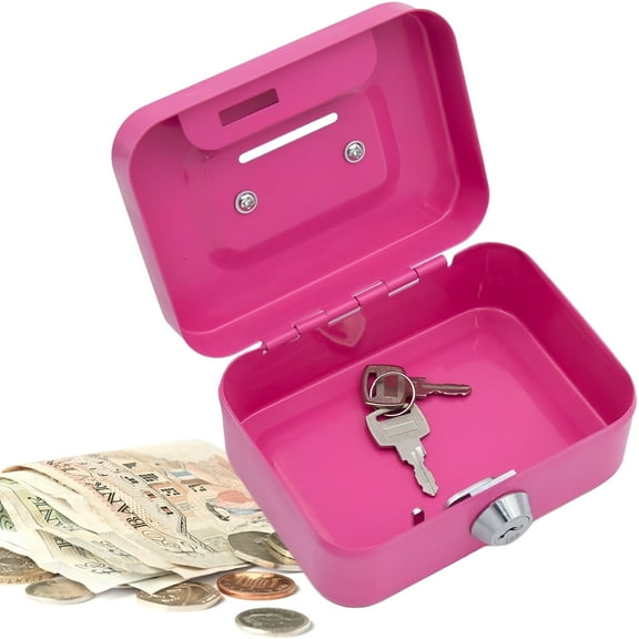 TALENO Portable Safe Metal Money Boxes for Cash,Small Saving Money Lock Box with Slot,for Daily Use Household and Traveling,Pink