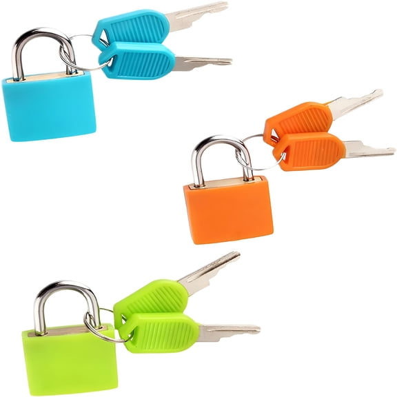 TALENO Suitcase Locks with Keys, 3 Pack Small Padlock, Luggage Locks Colored Mini Padlocks, for Locker, Luggage, School, Filing Cabinets, Gym (Green, Blue, Orange)
