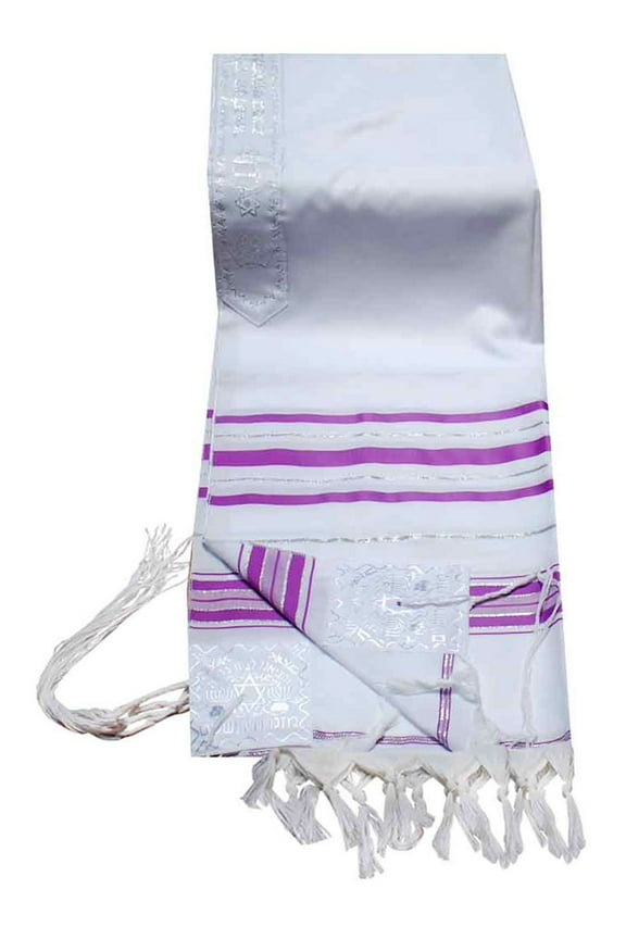 Acrylic Tallit (imitation Wool) Prayer Shawl - LAVENDER & SILVER Stripes - 18L x 72W