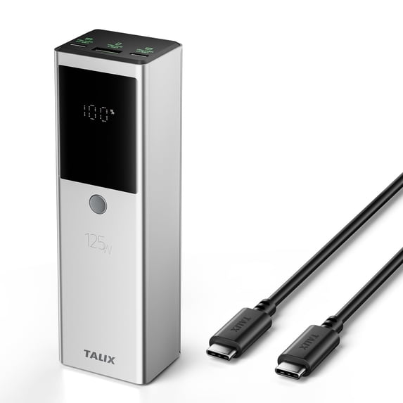 TALIX 125W Power Bank, 12800mAh Portable Laptop Charger with 240W USB-C Cable and 3-Port, PD Fast Charging Battery Pack for Laptop/MacBook/iPhone 17/Moto/Samsung