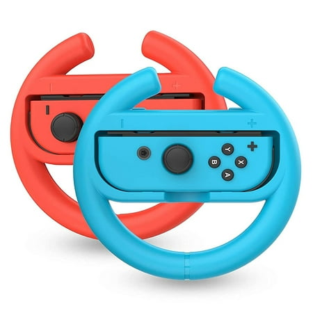 TALK WORKS Pack of 2 Nintendo Switch Steering Wheel Controllers Joy-Con Gaming Accessories, Blue & Red