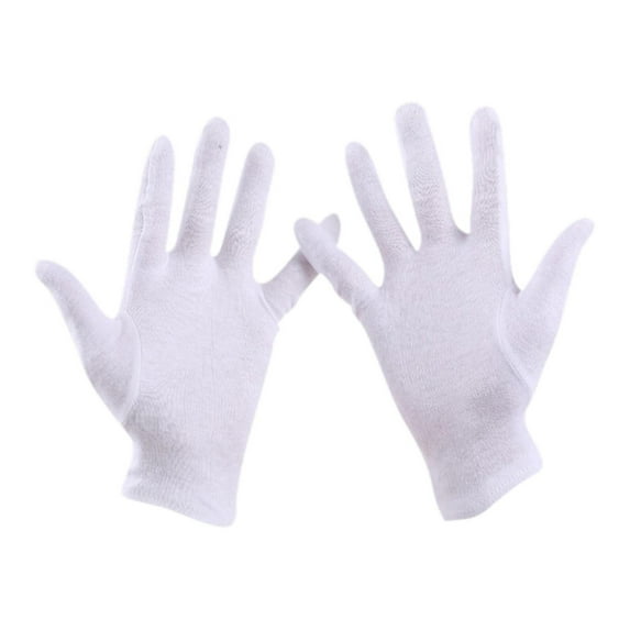 TALKVE 12 Pairs Large Size White Cotton Gloves Thickened Stretchable Glove for Jewelry Silver Inspection