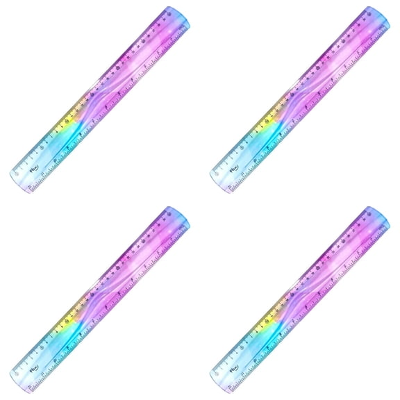 TALKVE 4 Pack 12 Inch Flexible Bendable Ruler, Gradient Soft PVC Measuring Ruler with Double Sided Centimeter & Inch Scales for Classroom Office Stationery Supplies