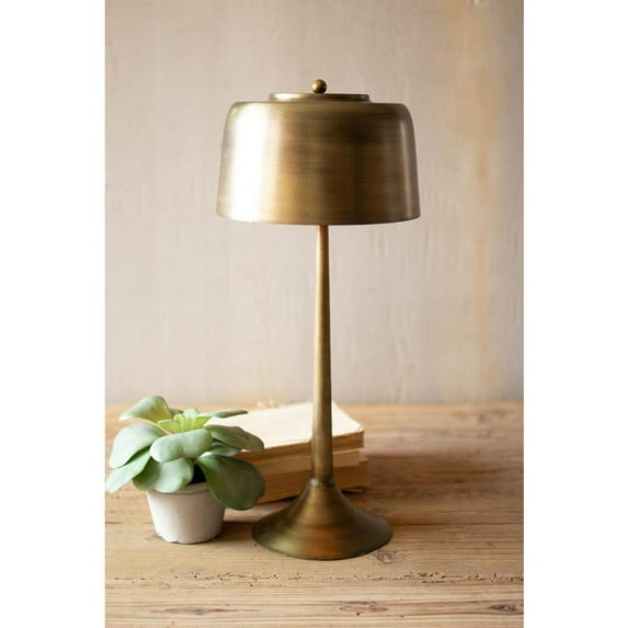 TALL ANTIQUE BRASS TABLE LAMP WITH BRASS SHADE