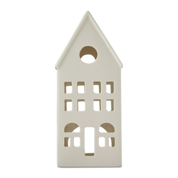 Ceramic Tall Decorative House Christmas Tabletop Decoration, White, 8", by My Texas House